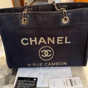 Chanel Deauville blue with gold tote bag